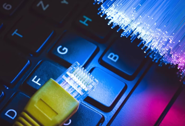 Yellow Ethernet cable and fiber optic network cables