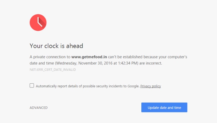 Your clock is ahead on chrome