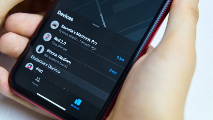 iPhone screen showing device tracking locations